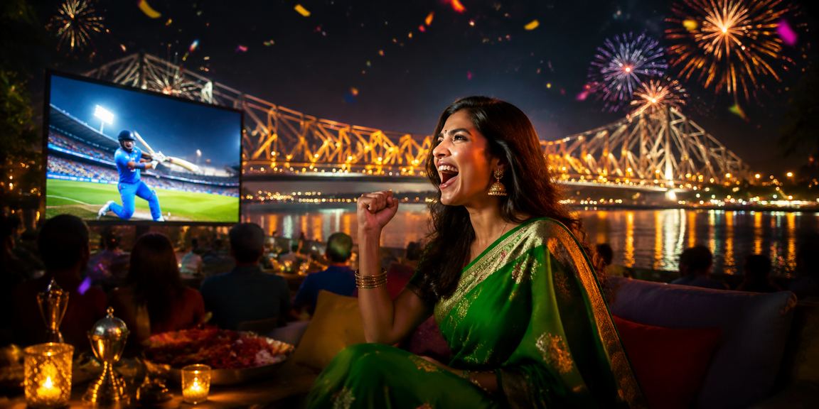 Live cricket betting scene in Kolkata near Howrah Bridge