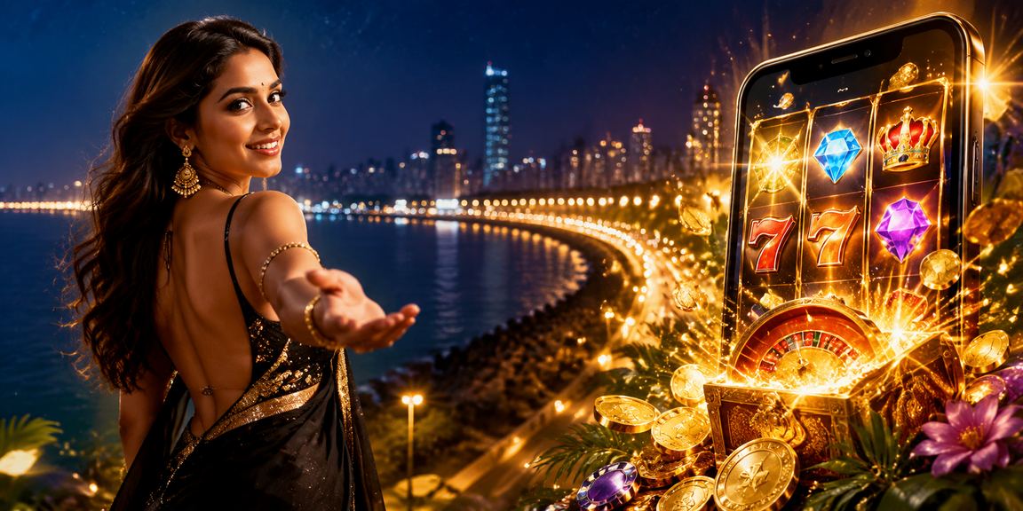 Blue and gold neon slot game at Mumbai Marine Drive